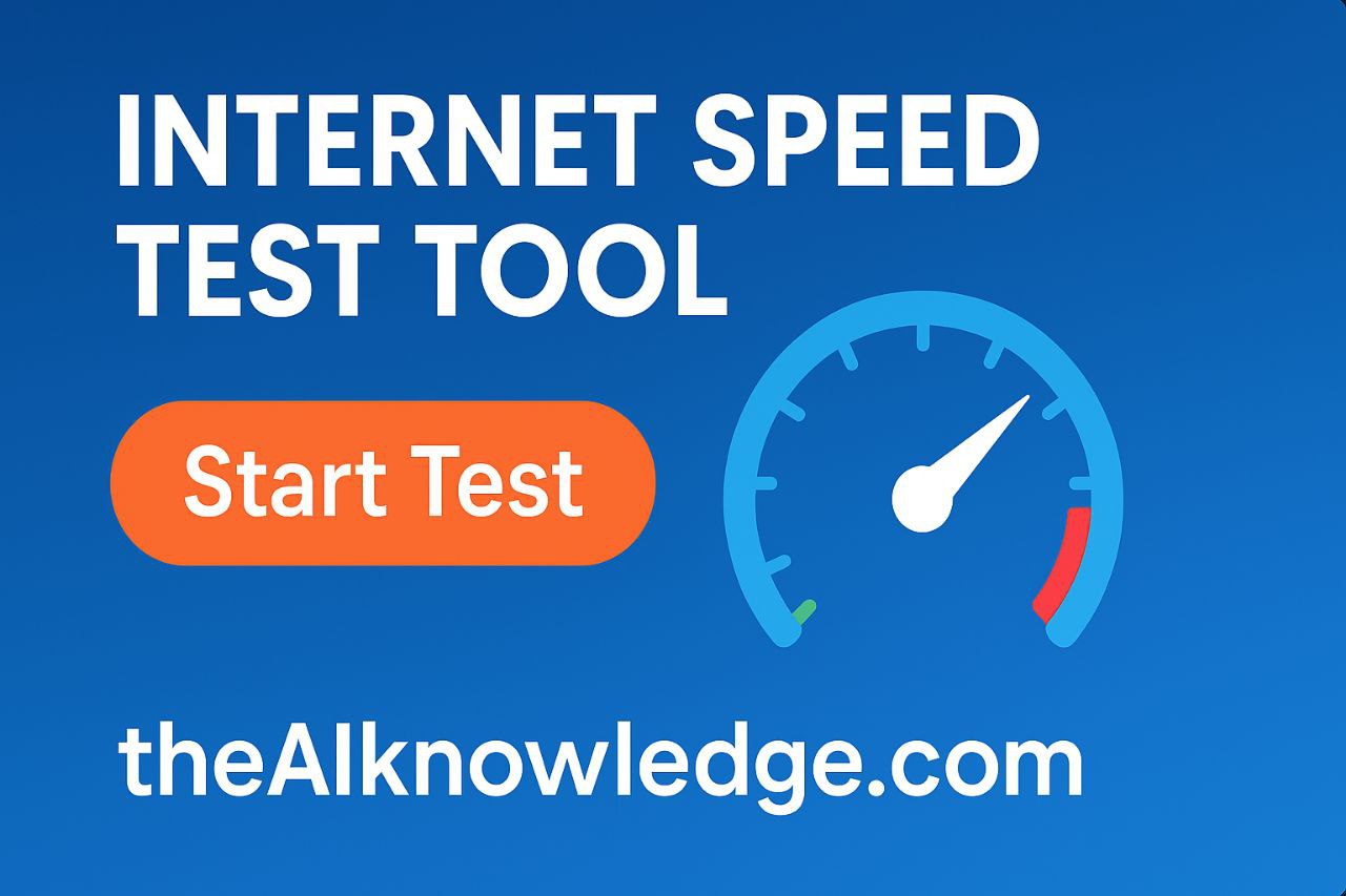 Free Internet Speed Test with start button and speedometer icon from theAIknowledge.com